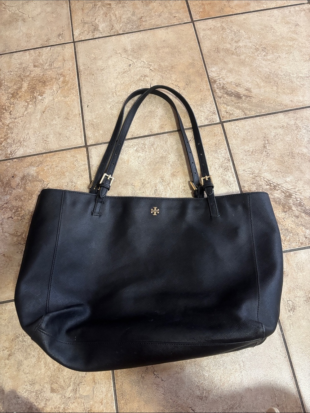 Tory Burch Black Leather Double-Handle Tote